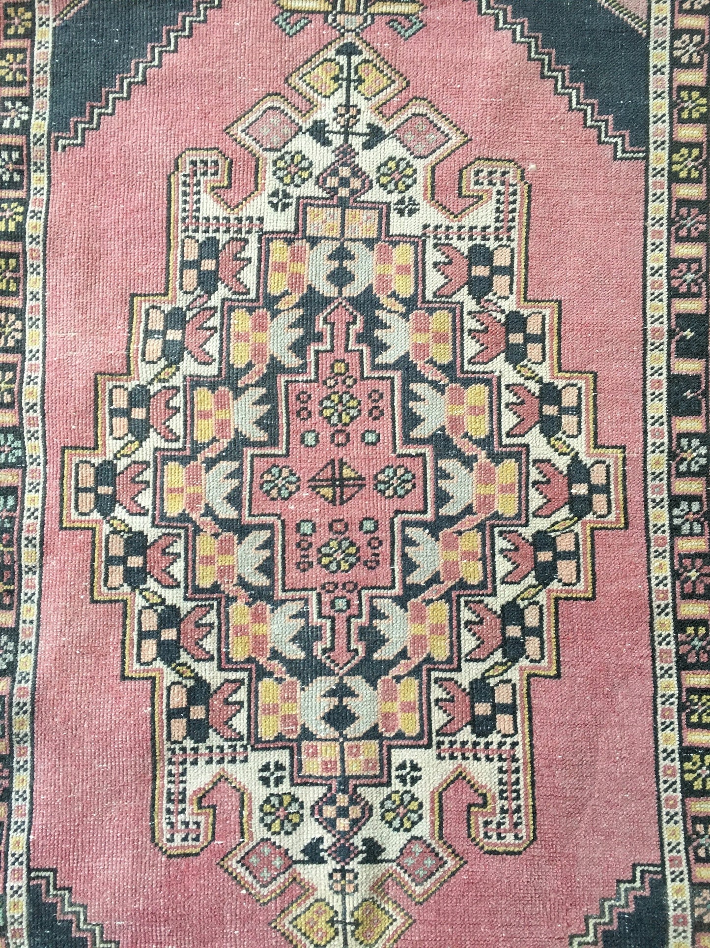 3x7.5 feet pink handmade middle runner, vintage kitchen floor runner, living room area wool runner rug, turkish bedroom runner, bath runner