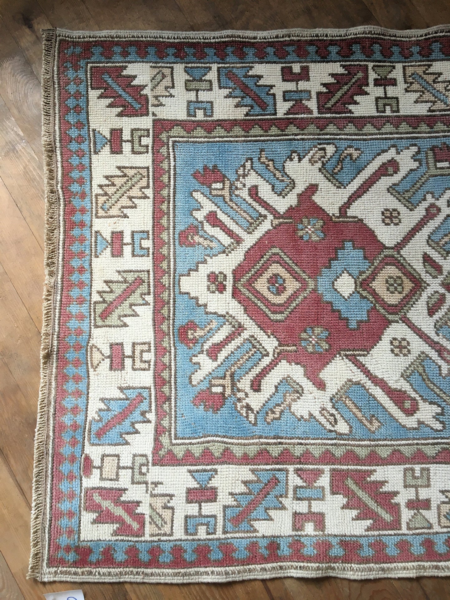 3.5x3.5 square handmade turkish rug, wool vintage blue chair rugs, entryway mini wide rug, bohemian oriental anatolian rug, kitchen cushion