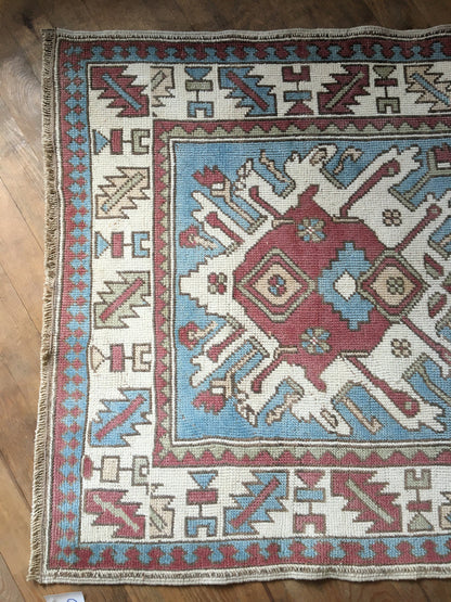 3.5x3.5 square handmade turkish rug, wool vintage blue chair rugs, entryway mini wide rug, bohemian oriental anatolian rug, kitchen cushion