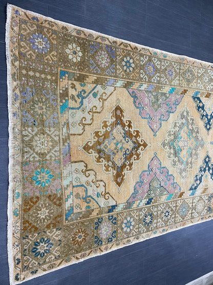 Vintage Hand Knotted Vintage 5 x 13.2 Runner Oushak Runner Rug Turkish Runner Rug Vintage Runner Rug Star Kitchen Runner Natural Wool Runner