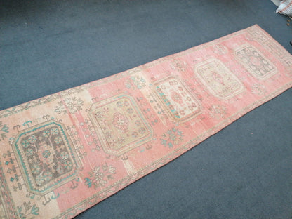 11'10x3'2 oushak runner rug,turkish runner rug, vintage runner rug vintage oushak runner rug, unique hand made rug kitchen runner rug