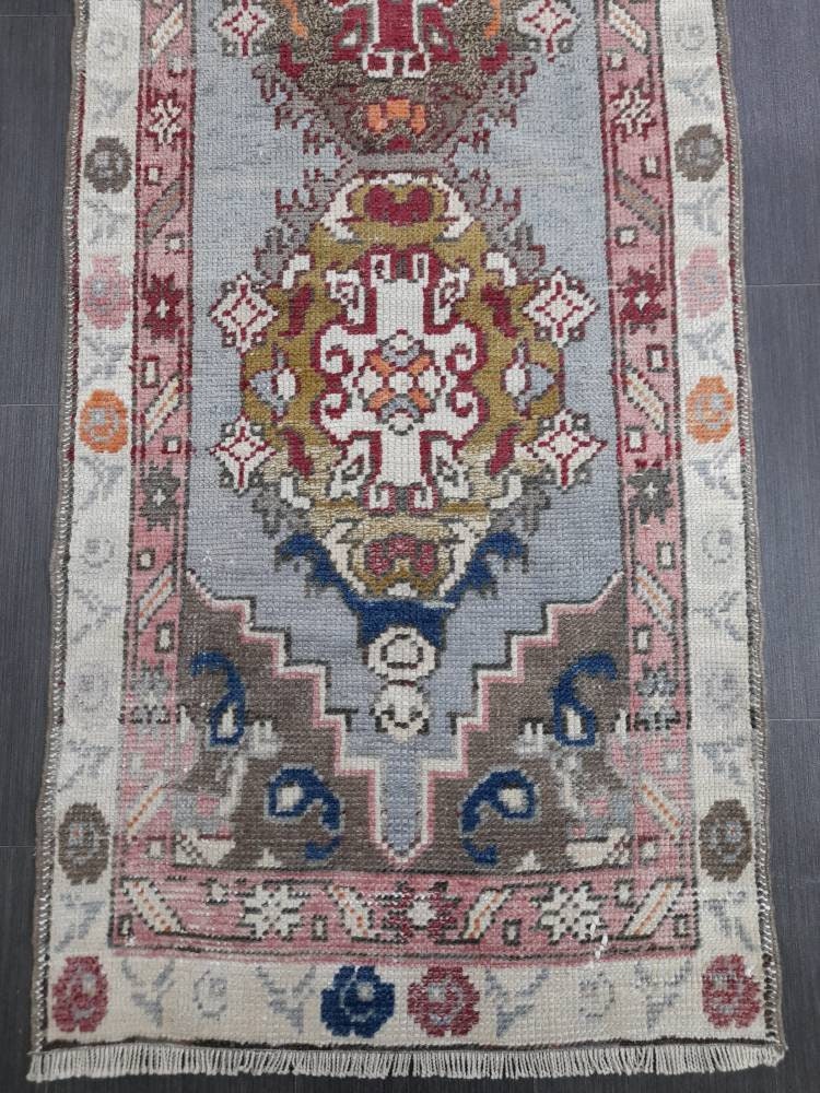 Vintage Oushak Runner Rug 2.6 x 10 Turkish Runner Rug Vintage Oriental Muted Runner Rug Runner Rug Soft Wool Runner Blue Vintage Runner Rug
