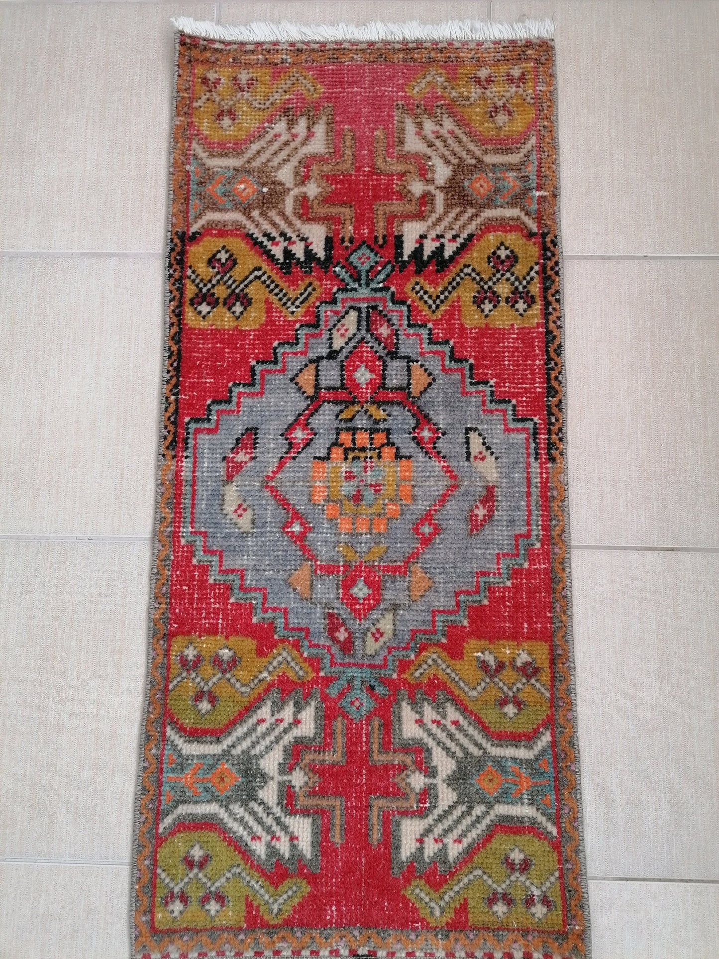 Vintage rug, turkısh rug, small rug, oushak rug, kıtchen rug, area rug 3'4x1'6 feet