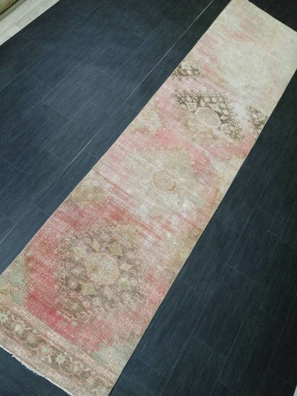 Distressed Antique Runner Rug 2.7 x 11.3  Vintage Runner Rug