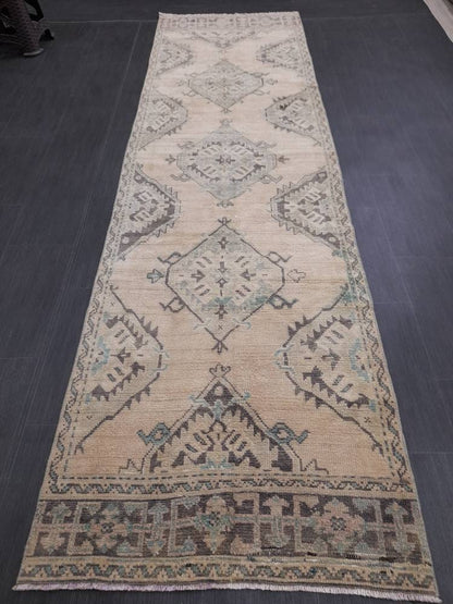 Vintage Runner 3 x 10.8 Rug Muted TURKISH Muted Runner Rug Vintage Oushak Runner Rug Vintage Runner Rug Wool Oriental Runner Handmade Runner