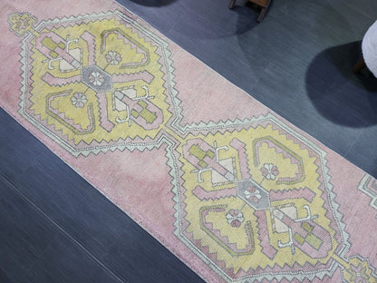 VINTAGE Oushak Runner, Turkish Runner Rug, Vintage 2.6 x 10.2 Runner Rug, Hallway Runner Rug, Turkish Rug Runner Wool Runner Rug