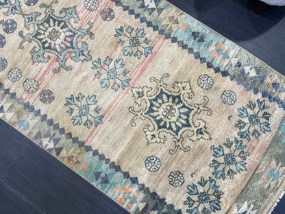 Vintage Runner Rug, 3x9 TURKISH Muted Runner Rug, Vintage Oushak Runner Rug, Quality Fine Runner Rug,Wool Oriental Runner Antique Runner Rug