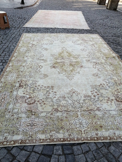 Vintage RUG TURKISH Muted 8.4 x 12.3 Oushak Rug Vintage Oriental Rug Vintage Large Rug Wool Antique Rug Hand Made Rugs Vintage Green Rug