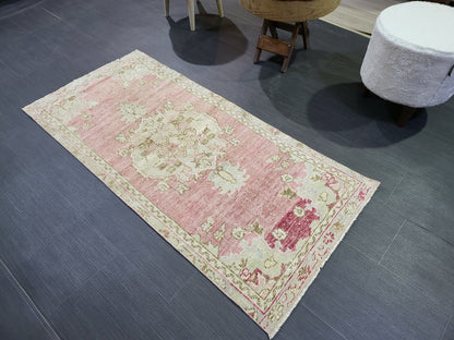 Vintage Rug, TURKISH 2.2 x 4.8 HANDMADE Rug, Vintage Persian Rug, Oushak Rug, Turkish Oushak Rug, Vintage Handknotted Rug, Wool Rug