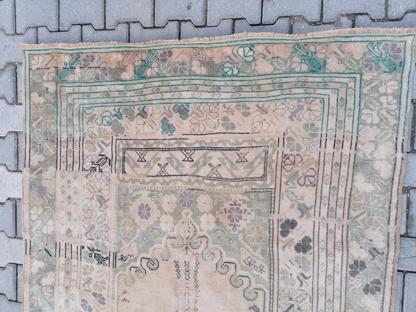 Oushak vintage rug 5x8'8 turkish living room rug, wool handmade rug