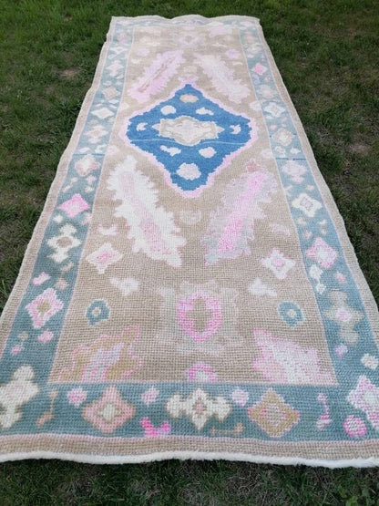 3x8'5 oushak turkish wool runner rug, new production oushak handmade rug, living room rug, bohemian rug