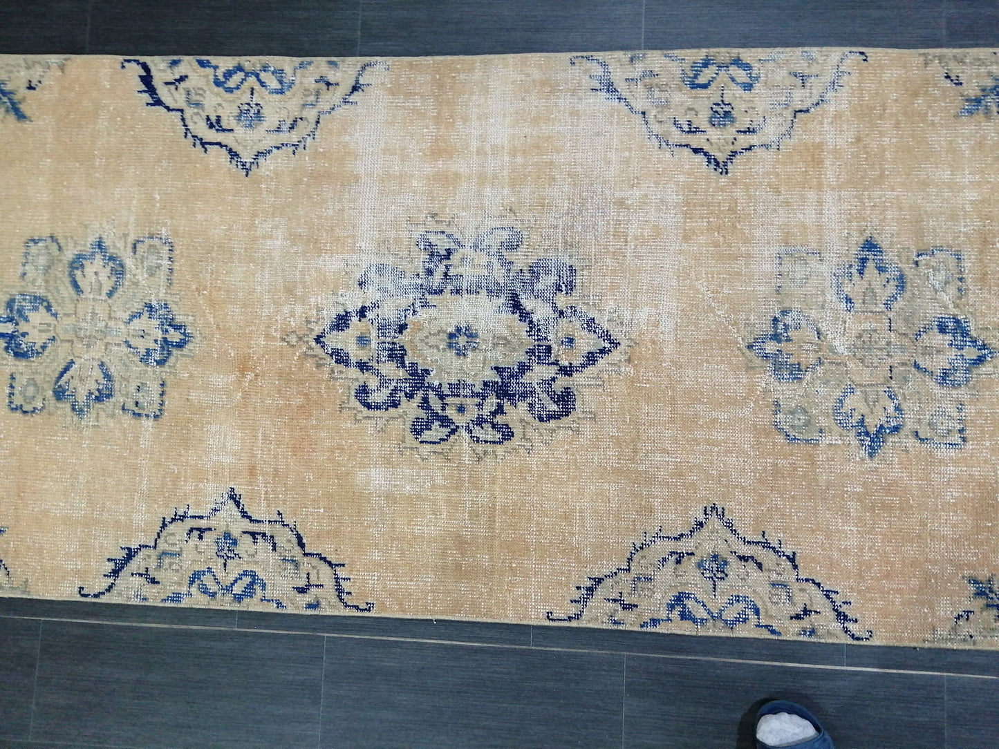 3 x 12  Blue Oushak Runner Rug Turkish Runner Rug Vintage Runner Rug Hallway Runner Rug Kitchen Runner Rug Wool Runner Rug Wool Oushak Rug