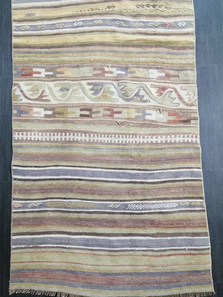 Vintage  Runner rug 2.9 x 15.4 Flat woven Runner Kilim Rug With Embroidery XL Oriental Runner Carpet, Vintage Kilim Rug Wool 3x16 Carpet Rug