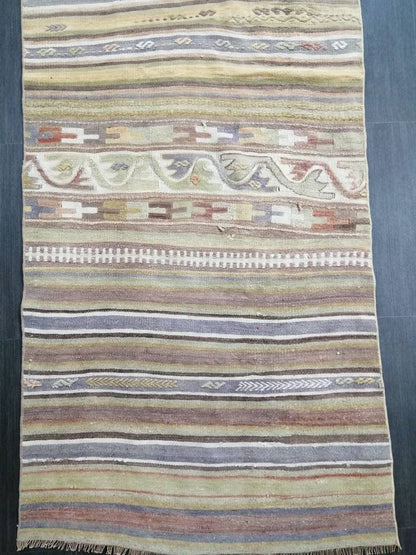 Vintage  Runner rug 2.9 x 15.4 Flat woven Runner Kilim Rug With Embroidery XL Oriental Runner Carpet, Vintage Kilim Rug Wool 3x16 Carpet Rug