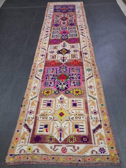 Oushak Runner Rug 3 x 11.5 Turkish Runner Rug Muted Vintage Runner Rug Hallway Runner Rug Kitchen Runner Rug Wool Staircase Runner Rug