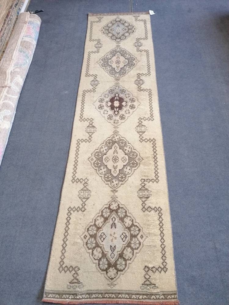 Oushak runner rug, earth tone runner rug, 2'6x10 ft