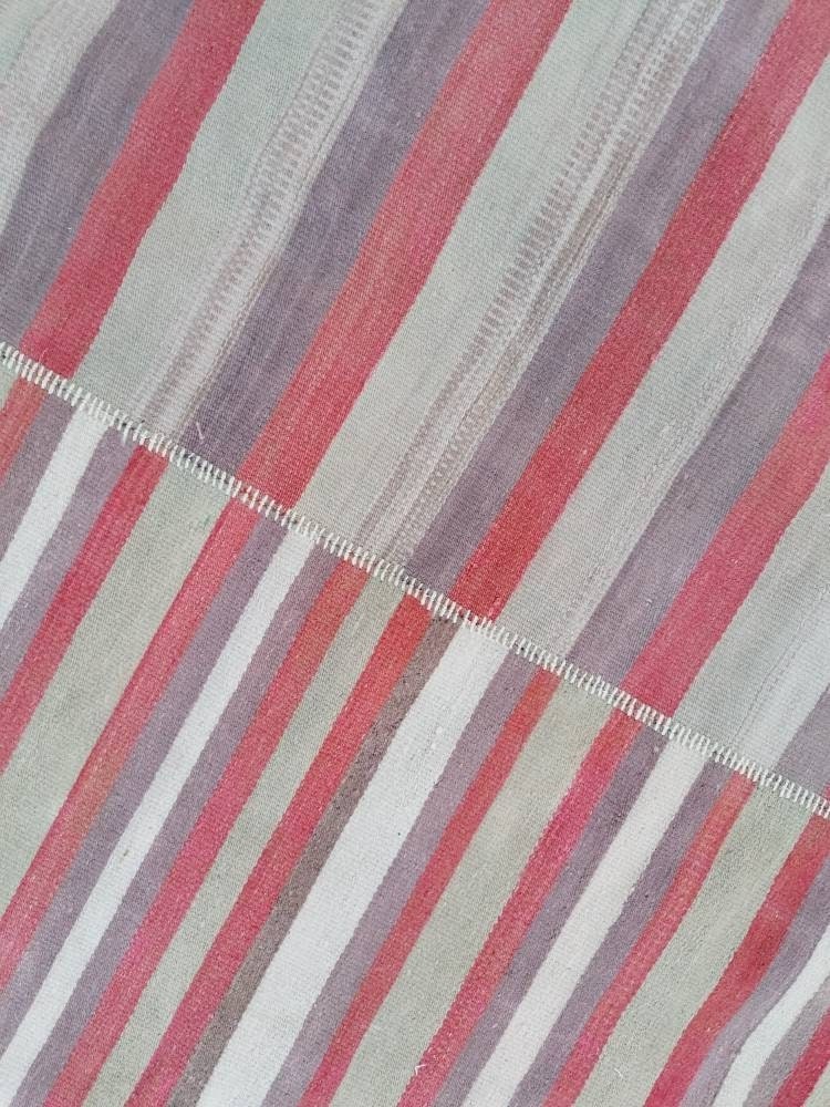 7x9.5 feet oversize wool kilim, pastel stripe rug, handmade rug living room, entryway turkish kilim rug, lounge area kilim rug, bigest kilim