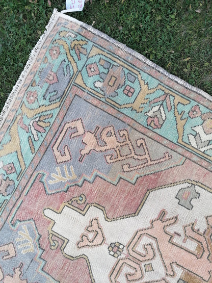 Vintage oushak hand made wool rug 4’4.8’3 kitchen rug, bohemian rug, area rug