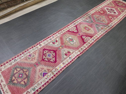 Vintage Runner,Turkish Runner Rug 2.7 x 13 Orienta Runner Rug muted Vintage Runner Rug Hallway Runner Rug Kitchen Runner Rug Wool Runner Rug