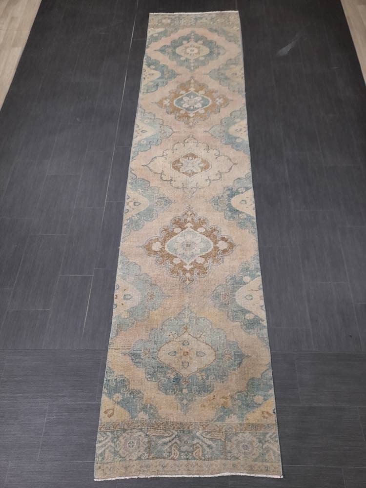 Muted Vintage Runner Rug 2.8 x 12.2 Muted Hallway Runner Kitchen Runner Rug Muted Staircase Runner Rug Muted Oushak Rug XĹ Turkish Runner