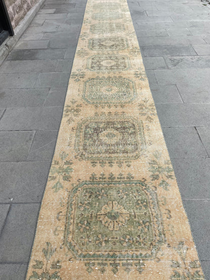Muted Extra Long Turkish Runner Vintage 2.6 x 21.2 Stairs Runner Rug Vintage Runner XL Oriental Runner Staircase Handmade Runner