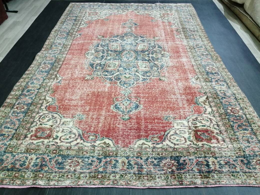 Vintage rug, Persian  Rug, Antique 7 x 10. 3ft. Rug, turkish Rug, Pink Oushak  rug, Ethnic Rug, Traditional Rug, wool Rug,Handmade Rug
