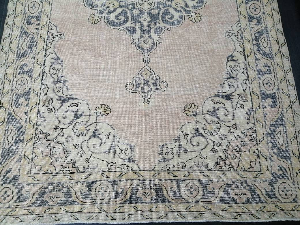 Antique OUSHAK RUG 6.5 x 11.3 Distressed TURKISH  Rug Muted Vintage Rug ,Vintage  Rug Wool Oushak Rug Hand Made Rugs Vintage Muted Rug