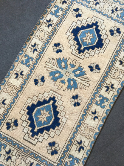 2.6x5.1 feet neutral wool rug, muted handmade living room rug, oushak large kitchen floor rug, turkish hallway area rug, vintage blue rug
