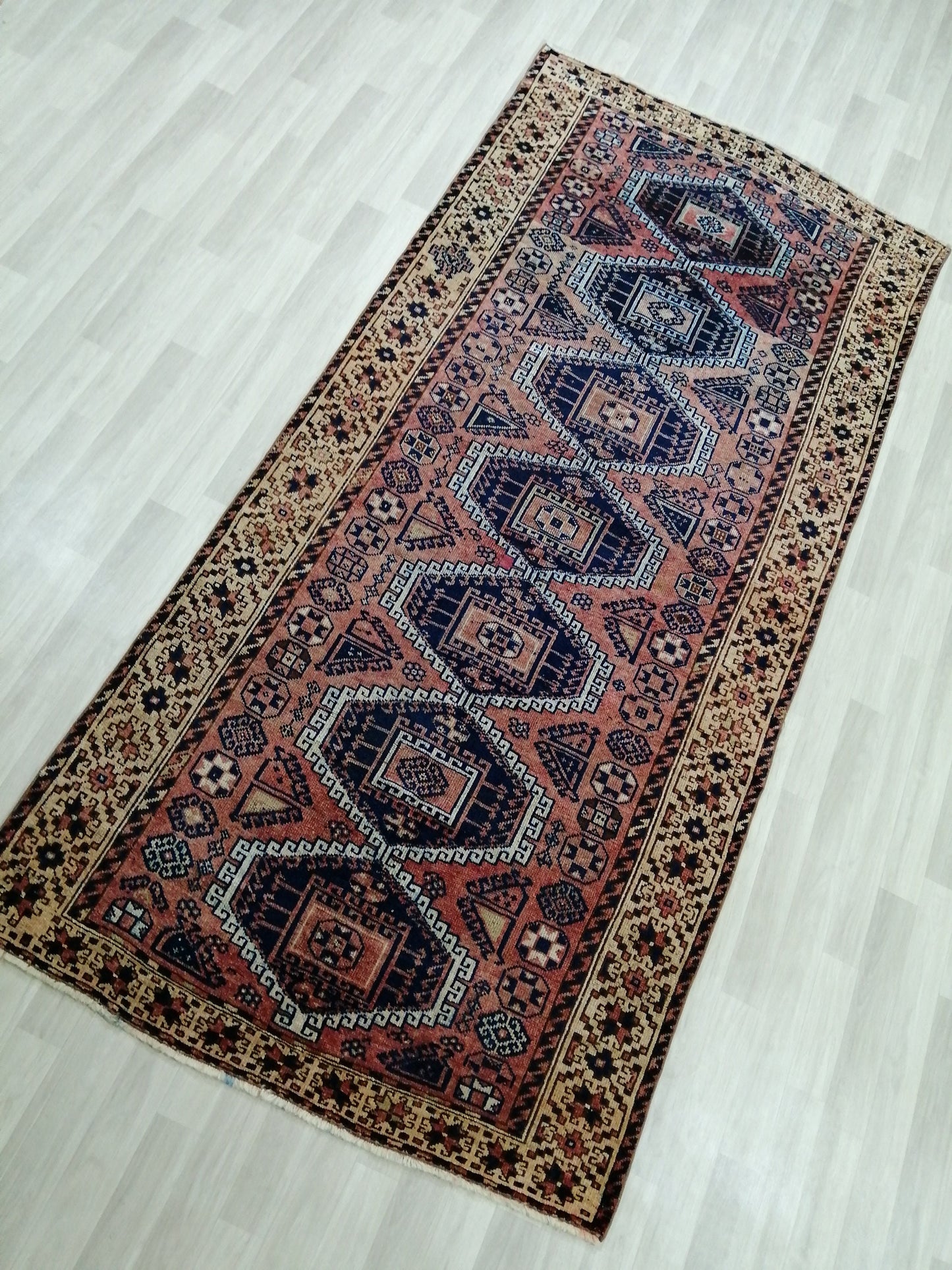 4.8 x 10 Runner RUG Navy Blue Vintage Persian Rug TURKISH Oushak Rug Vintage Runner Rug Vintage Runner Rug Wool Oushak Rug Hand Made Runner