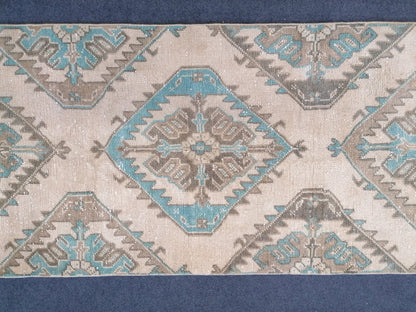 12'4x2'10 turkish runner rug, runner rug, vintage oushak runner rug, kitchen runner rug, hallway runner rug, vintage runner rug