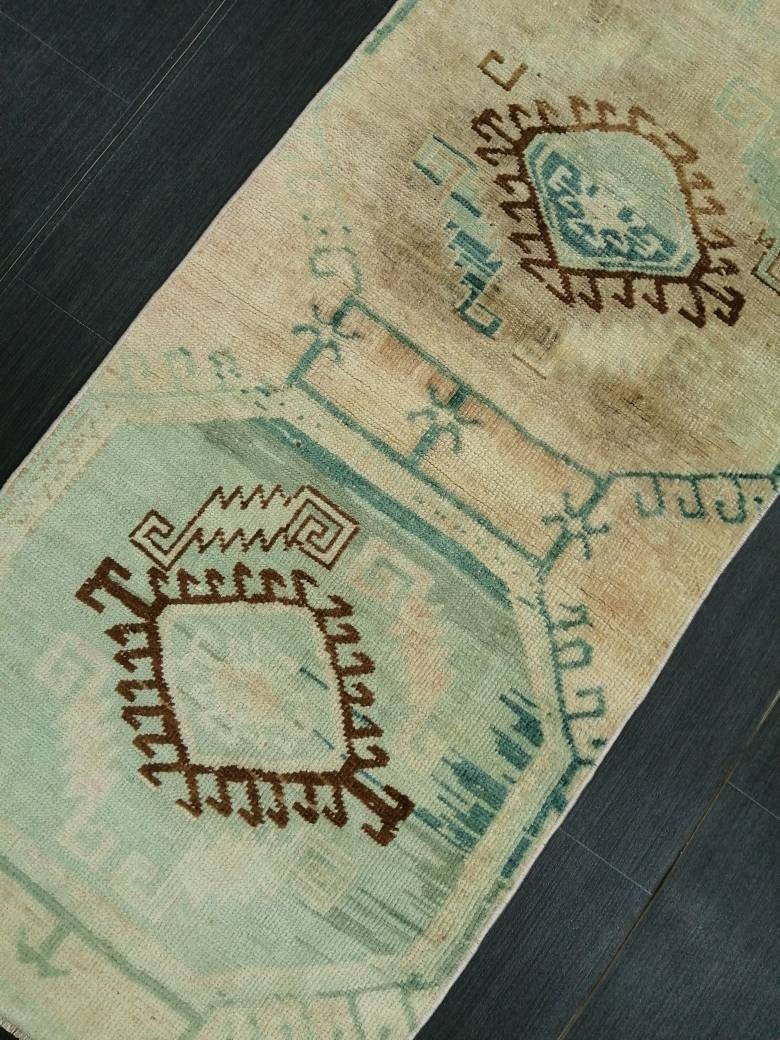 2.2 x 9.4 Vintage RUNNER Rugs, Muted Oushak RUNNER Rug, Faded Rug, Muted Turkish Rug, Muted Oriental Runner Rug, Vintage Persian Runner Rug