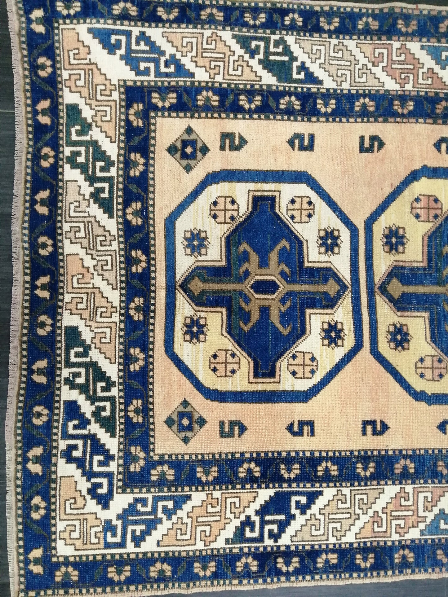 Vintage RUG 8 x 5.2 TURKISH Oushak Rug Blue Vintage Oushak Runner Rug Vintage Runner Rug Wool Oushak Rug Hand Made Rugs Vintage Turkish Rug