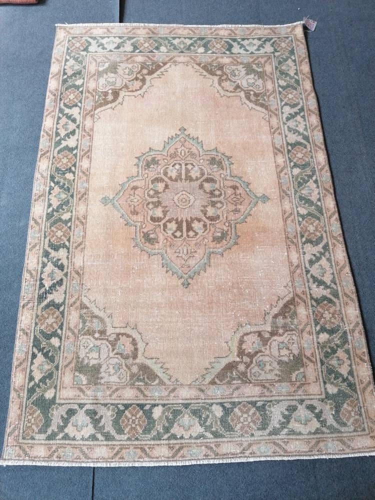 Natural handmade wool rug 3'5x5'4 living room rug, bohemian rug, vintage rug,oushak rug, entery rug