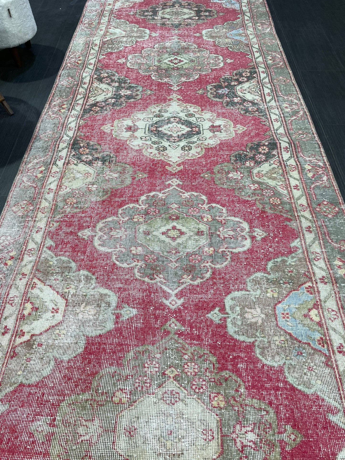 Turkish Runner Rug, Persian Distressed Runner 4.3 x 11.7 Rug, Vintage Runner Rug, Hallway Runner Rug,  Kitchen Runner Rug, Wool Runner Rug