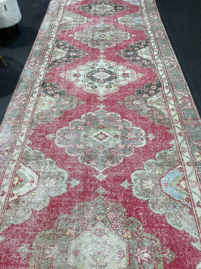 Turkish Runner Rug, Persian Distressed Runner 4.3 x 11.7 Rug, Vintage Runner Rug, Hallway Runner Rug,  Kitchen Runner Rug, Wool Runner Rug