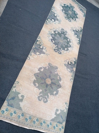3.4 x 11.8 oushak turkish runner rug, vintage runner rug, Hand Knotted Runner - Handmade rug