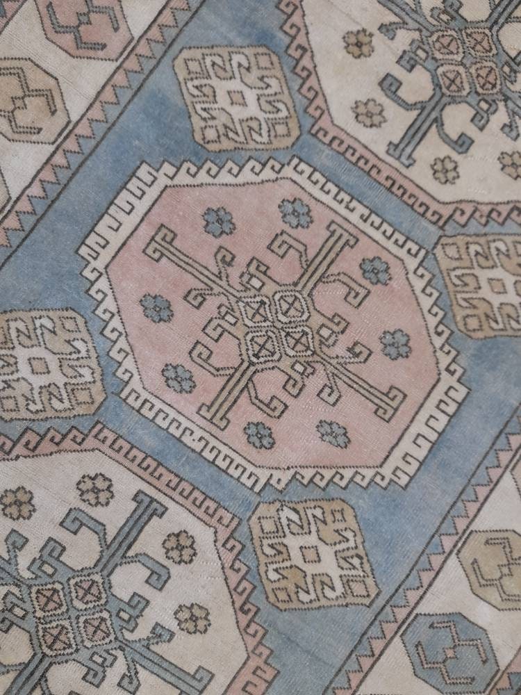 Distressed Wool Hand Made Rug Vintage Oushak Rug Blue 5x8  Oriental Rug, Rug Vintage Turkish Rug, Farmhouse Rug Vintage Rug Living room Rug