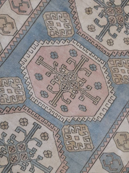 Distressed Wool Hand Made Rug Vintage Oushak Rug Blue 5x8  Oriental Rug, Rug Vintage Turkish Rug, Farmhouse Rug Vintage Rug Living room Rug