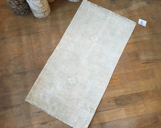1.7x3.3 ft muted soft colors small rug, vintage small turkish rug, oushak anatolian bedroom rug, kitchen floor small rug, handmade mini rug
