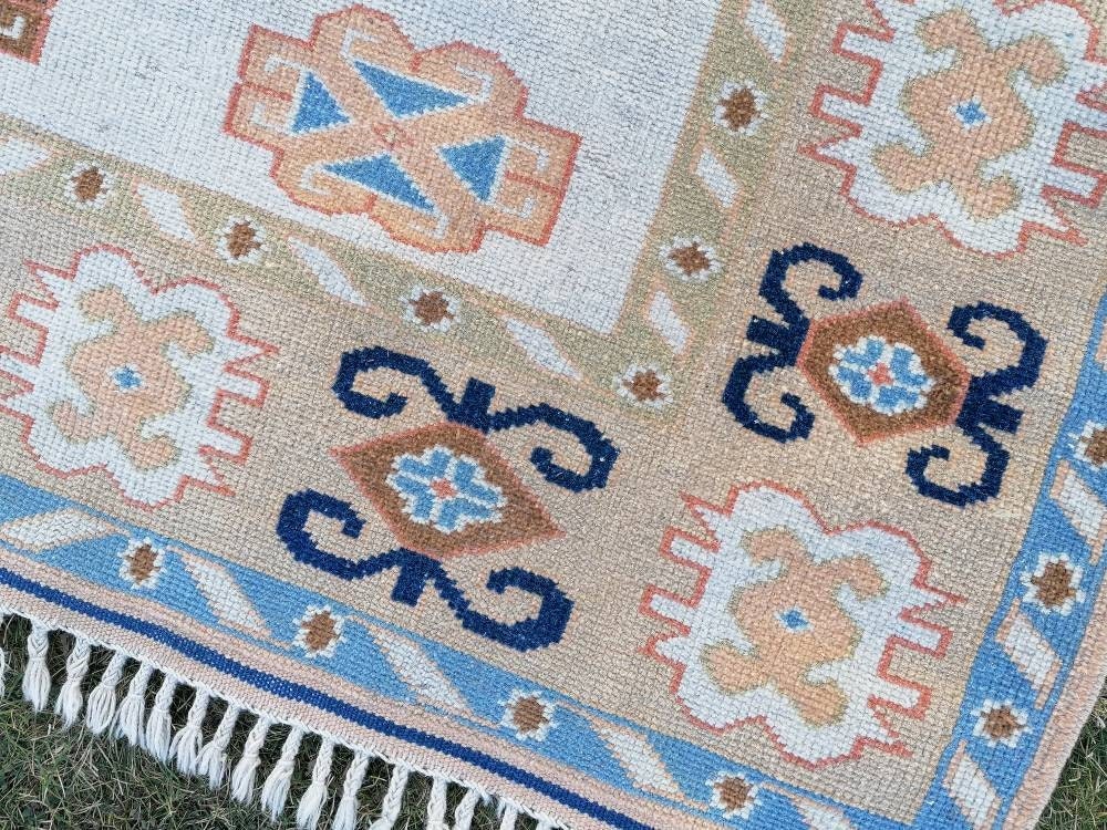 Oushak turkish rug 5'8x8 pastel vintage rug, large living room rug, kitchen rug, vintage anatolian rug,unique hand made bohemian