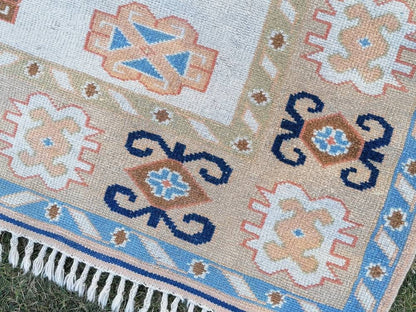 Oushak turkish rug 5'8x8 pastel vintage rug, large living room rug, kitchen rug, vintage anatolian rug,unique hand made bohemian