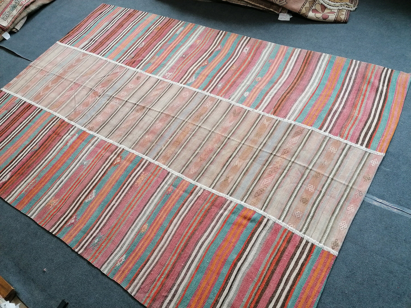 6.9 x 9.4 feet Flatwoven with embroidery rug turkish handmade rugs vintage rugs oushak rug, wool rug