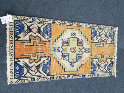 35x18 inches turkish small area rug, vintage mini kitchen rug, oushak bath mat rug, handmade bohemian small rug, small laundry rug, mini rug