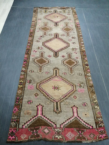 3.8 x 10.4 Oushak Runner Rug Turkish Runner Rug Vintage Runner Rug Hallway Runner Rug Kitchen Runner Rug Wool Runner Rug Wool Oushak Rug