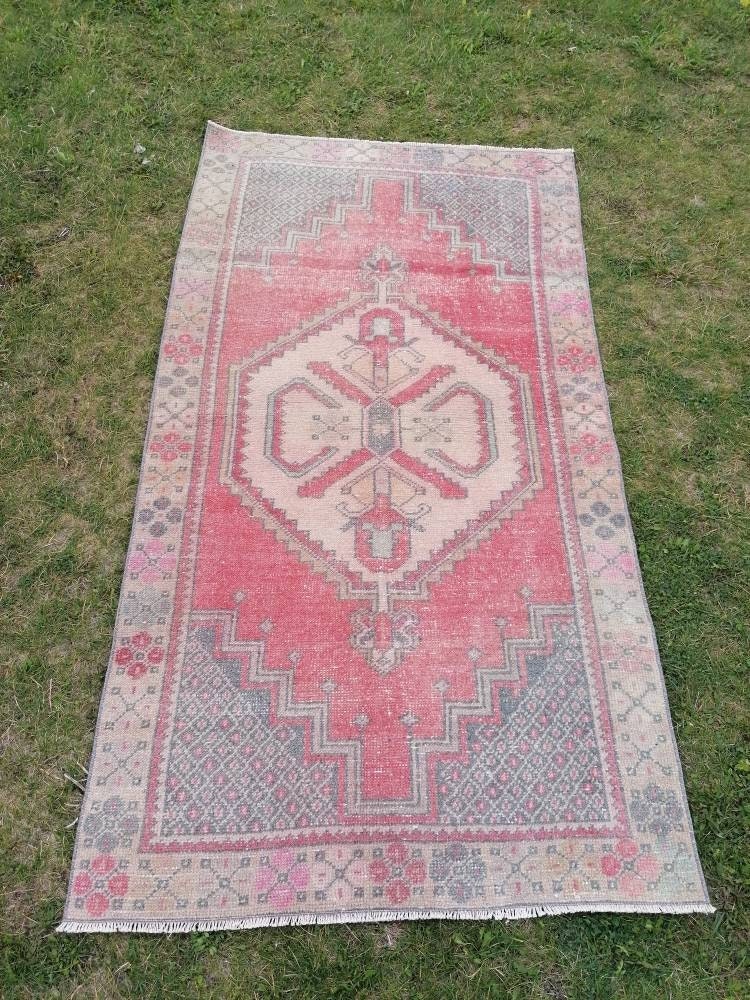 Oushak turkish wool rug 3'5x6'3 turkish handmade rug, vintage rug,kitchen rug, living room rug, bohemian rug