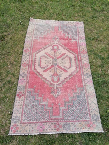 Oushak turkish wool rug 3'5x6'3 turkish handmade rug, vintage rug,kitchen rug, living room rug, bohemian rug