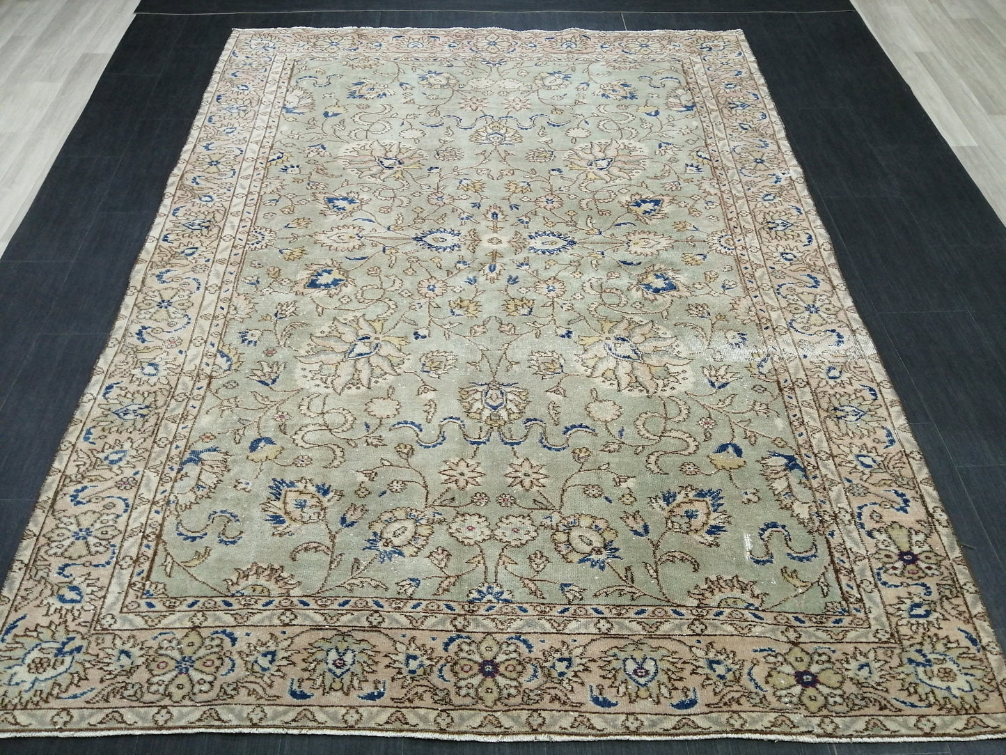 6.3 x 8.4 OUSHAK RUG TURKISH Light Green Blue Rug Vintage Oriental Rug Vintage Wool Fine Knotted Rug Hand Made Rugs Turkish Rug 6x8