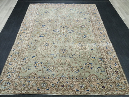 6.3 x 8.4 OUSHAK RUG TURKISH Light Green Blue Rug Vintage Oriental Rug Vintage Wool Fine Knotted Rug Hand Made Rugs Turkish Rug 6x8