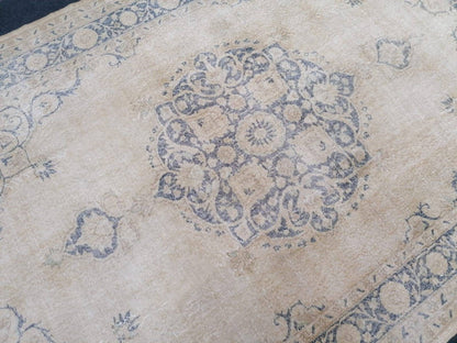 7x10'2 large oushak rug, vintage blue rug, muted turkish rug, hand made vintage wool rug, living room rug, bohemian rug