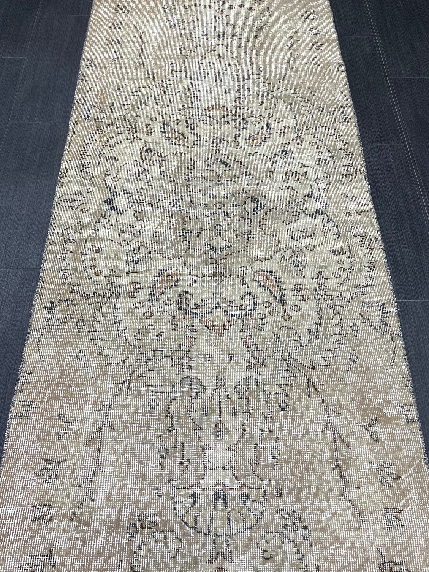 Oushak Runner Rug 2.7 x 10.2 Muted Turkish Runner Rug Vintage Neutral Runner Rug Hallway Natural Runner Rug Kitchen Runner Rug Wool Runner
